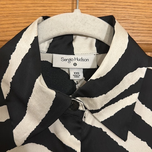 Zebra Print - Black & Ivory long sleeve tailored blouse -Sergio Hudson XXS & XL - Picture 4 of 14